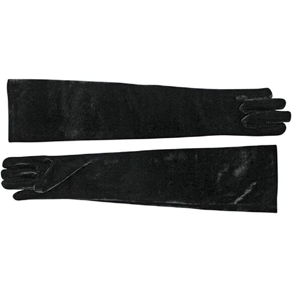 Velvet Black Long 3/4 Opera Arm Length Evening Gloves - Picture 6 of 8